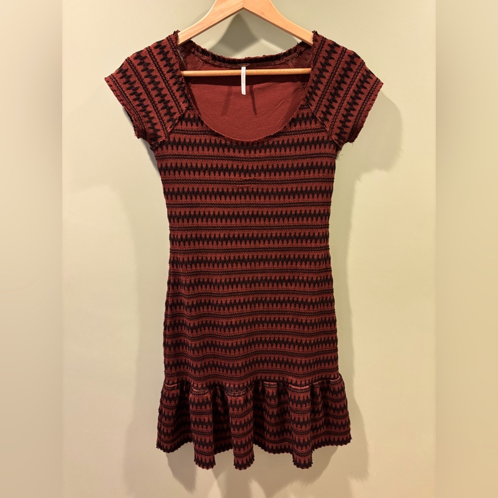 Free people - maroon and black stretch mini dress size S